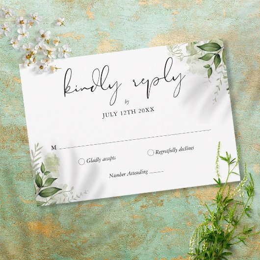 Cartons Réponse Feuillage de verdure rustique élégant de mariage
