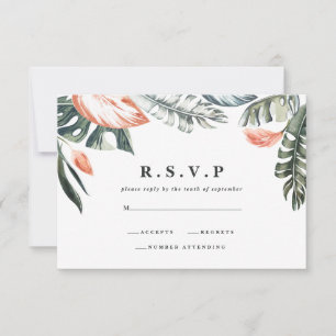 Cartons Réponse Feuillage rose et tropical mariage R.S.V.P