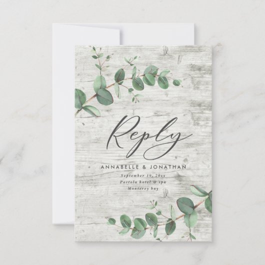Cartons Réponse feuillage vert eucalyptus mariage en bois blanc RS (Devant)