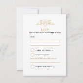 Cartons Réponse Feuille de la Couronne monogramme mariage or blanc (Dos)