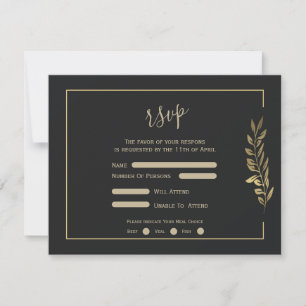 Cartons Réponse Feuille d'or moderne Mariage noir
