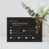 Cartons Réponse Feuille élégante noire et dorée (Debout devant)