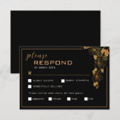Cartons Réponse Feuille élégante noire et dorée (Devant / Derrière)