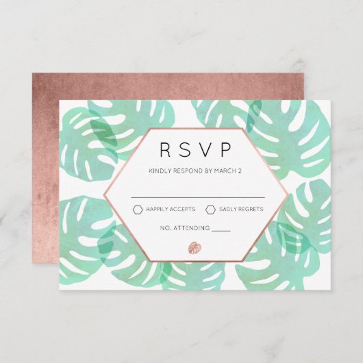 Cartons Réponse Feuille et or Rose Monstera (Devant / Derrière)