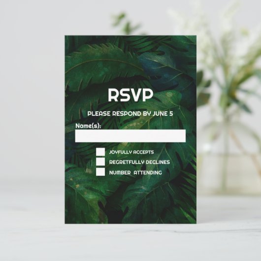 Cartons Réponse Feuille Motif Mariage vert foncé (Debout devant)