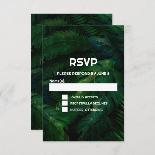Cartons Réponse Feuille Motif Mariage vert foncé (Devant / Derrière)