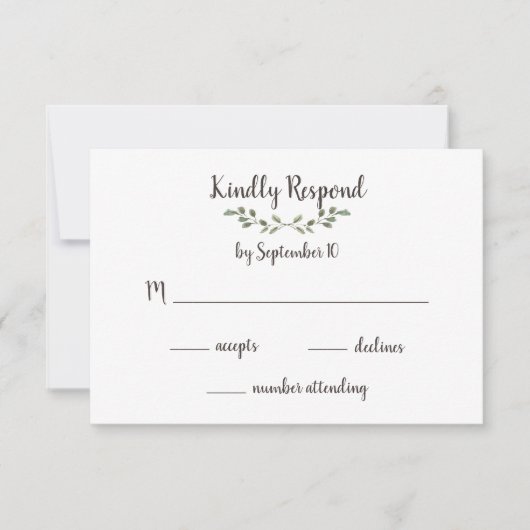 Cartons Réponse Feuille vert simple et Mariage de script manuscrit (Devant)