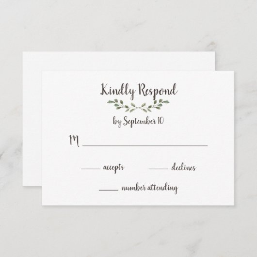 Cartons Réponse Feuille vert simple et Mariage de script manuscrit (Devant / Derrière)