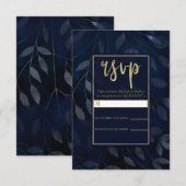 Cartons Réponse Feuilles botaniques bleu foncé Mariage moderne RSV (Devant / Derrière)