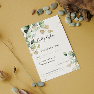 Cartons Réponse Feuilles chic Eucalyptus avec Mariage Gold Accents