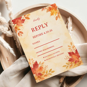 Cartons Réponse Feuilles d'automne aquarelle Invité