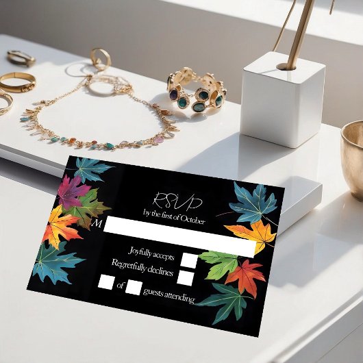 Cartons Réponse Feuilles d'automne contraste noir mariage