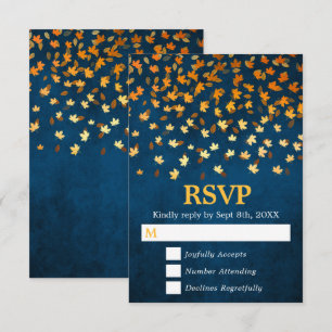 Cartons Réponse Feuilles d'automne Mariage Gold et Blue Grunge