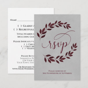 Cartons Réponse Feuilles de Laurier de Bourgogne sur Mariage Éléga