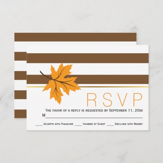 Cartons Réponse Feuilles d'érable et rayures brunes mariage de aut (Devant / Derrière)