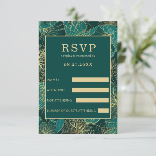 Cartons Réponse Feuilles d'or bleu-vert (Debout devant)