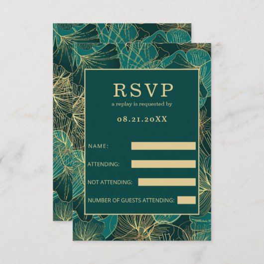 Cartons Réponse Feuilles d'or bleu-vert (Devant / Derrière)