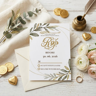 Cartons Réponse Feuilles d'Or Élégance Mariage Musulman Nikah