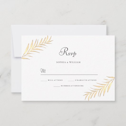 Cartons Réponse Feuilles dorés modernes Toutes les saisons Mariage (Dos)