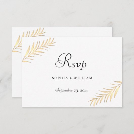 Cartons Réponse Feuilles dorés modernes Toutes les saisons Mariage (Devant / Derrière)