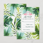 Cartons Réponse Feuilles et Flamants roses tropicaux Mariage d'été (Devant / Derrière)