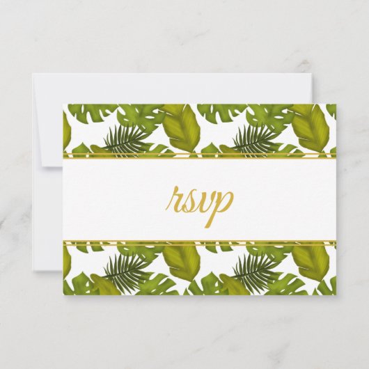 Cartons Réponse Feuilles tropicaux Mariage vert et or (Dos)