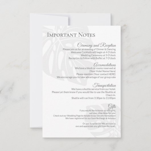 Cartons Réponse Fiche d'information sur le Mariage moderne Insérer (Devant)