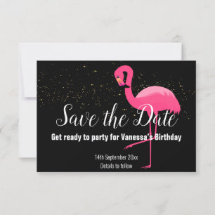 CARTONS RÉPONSE FLAMANT ROSE OR SAVE THE DATE NOIR OR