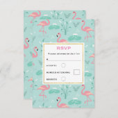 Cartons Réponse Flamants roses rose pastel Motif Mariage  vert (Devant / Derrière)