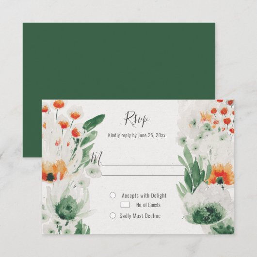 Cartons Réponse Fleur Aquarelle Vert Orange Atténué Moderne (Devant / Derrière)