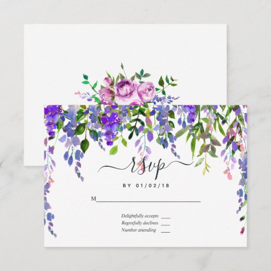 Cartons Réponse Fleur aquarelle violet ultra (Devant / Derrière)