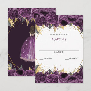 Cartons Réponse Fleur de princesse violette or pour Quinceanera