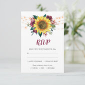 Cartons Réponse Fleur de tournesol rustique Lumières repas Mariage (Debout devant)