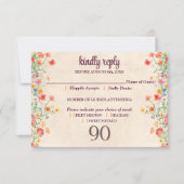 Cartons Réponse Fleur élégante 90 ans Fête Florale 90e anniversair (Devant)