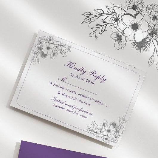 Cartons Réponse Fleur Élégante Violette