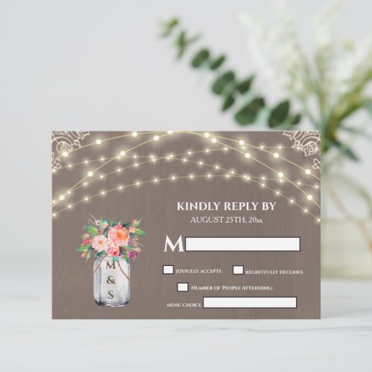 Cartons Réponse Fleur gris rustique Mason Jar Lumières (Debout devant)