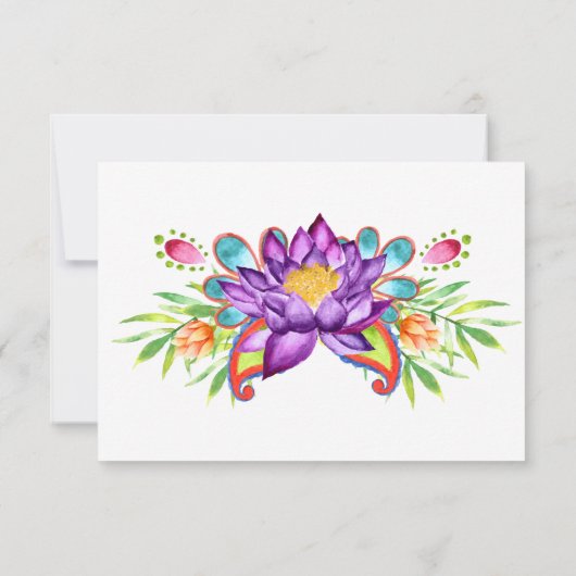 Cartons Réponse Fleur Lotus indienne d'aquarelle (Dos)