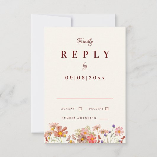 Cartons Réponse Fleur sauvage boho Terracotta Mariage de automne R (Devant)