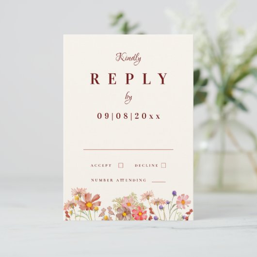 Cartons Réponse Fleur sauvage boho Terracotta Mariage de automne R (Debout devant)