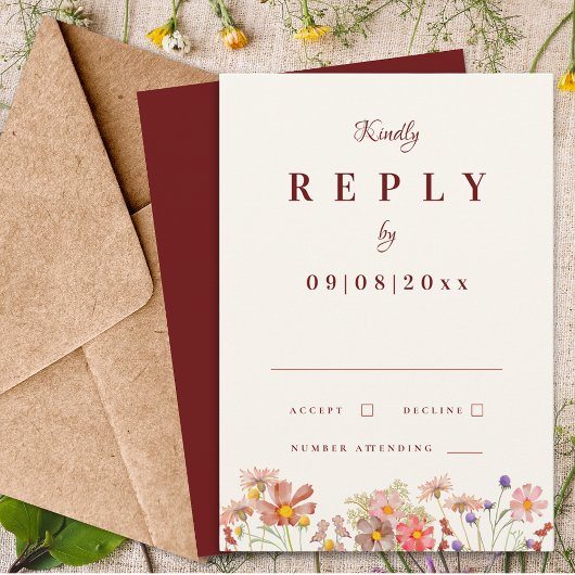 Cartons Réponse Fleur sauvage Boho Terracotta Mariage de automne R