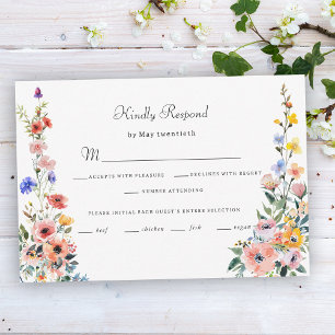 Cartons Réponse Fleur sauvage d'aquarelle Mariage d'été du printem