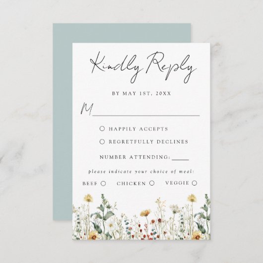 Cartons Réponse Fleur sauvage d'été Mariage de terrain (Devant / Derrière)