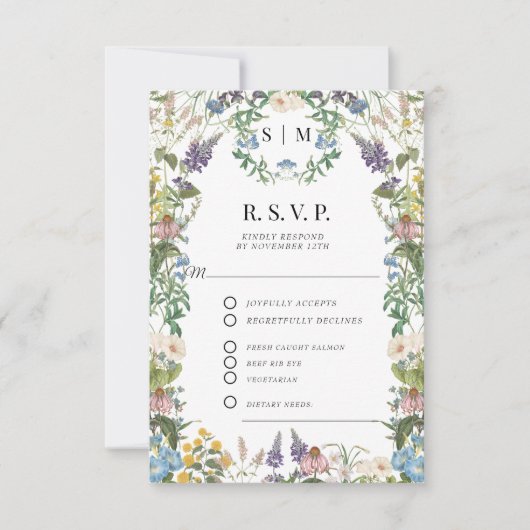 Cartons Réponse Fleur sauvage floral Meadow Spring Mariage de code (Devant)