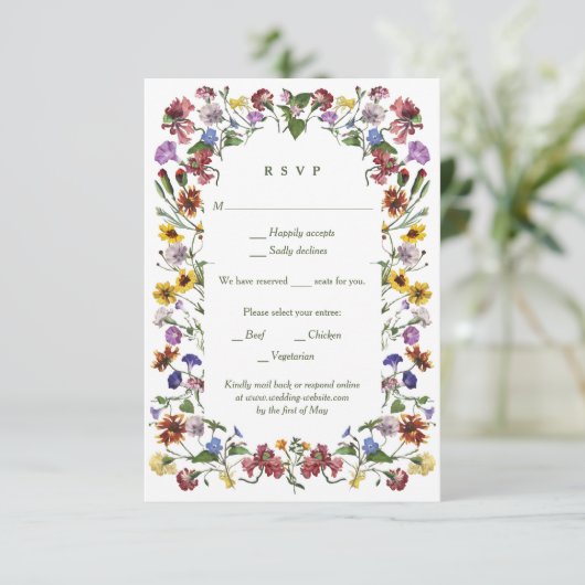 Cartons Réponse Fleur sauvage Frame Rustic Boho Mariage (Debout devant)