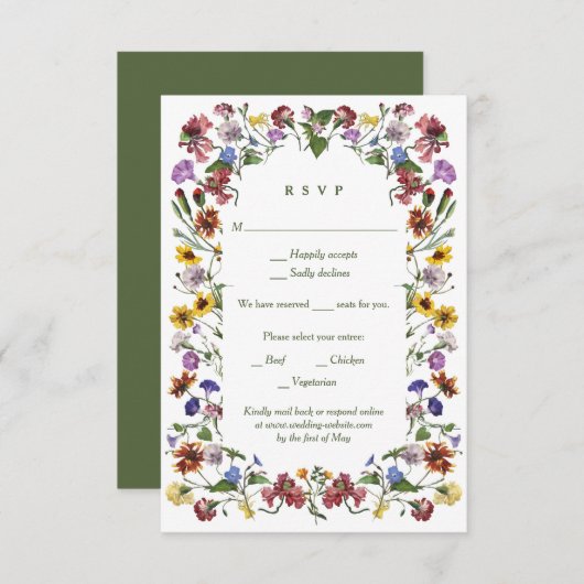 Cartons Réponse Fleur sauvage Frame Rustic Boho Mariage (Devant / Derrière)