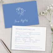 Cartons Réponse Fleur sauvage monogramme bleu option mariage