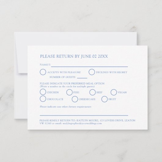 Cartons Réponse Fleur sauvage monogramme bleu option mariage (Dos)