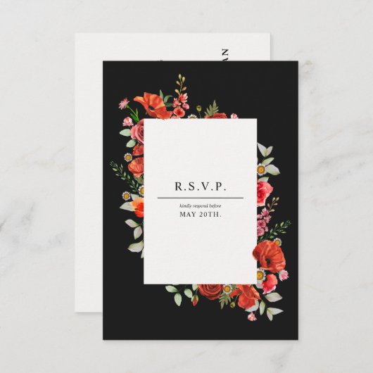 Cartons Réponse Fleur sauvage Poppy Botanical Dark Mariage (Devant / Derrière)