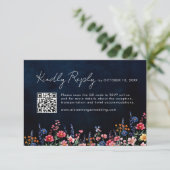 Cartons Réponse Fleur sauvage Rustique Pays Boho Navy QR Code Phot (Debout devant)