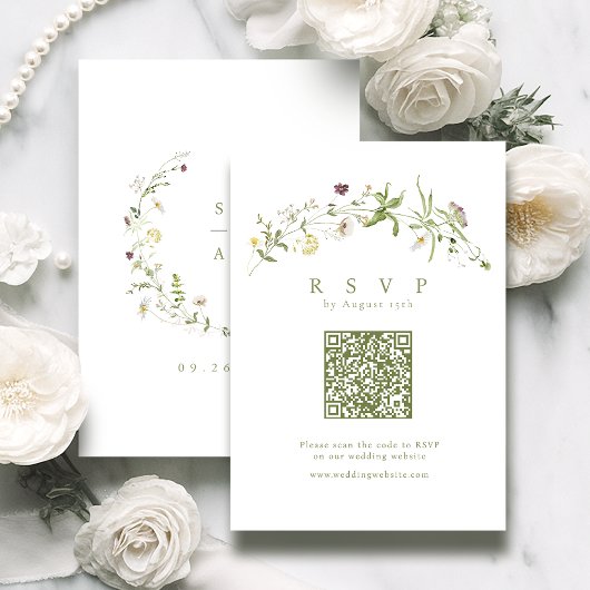 Cartons Réponse Fleur sauvage Sage Green Rustic Boho Mariage de co